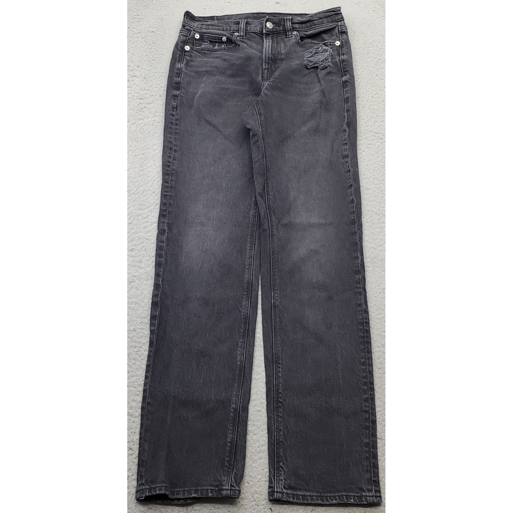 American Eagle Ankle Straight Jeans Women 4 X-Long Black Super High Rise Stretch